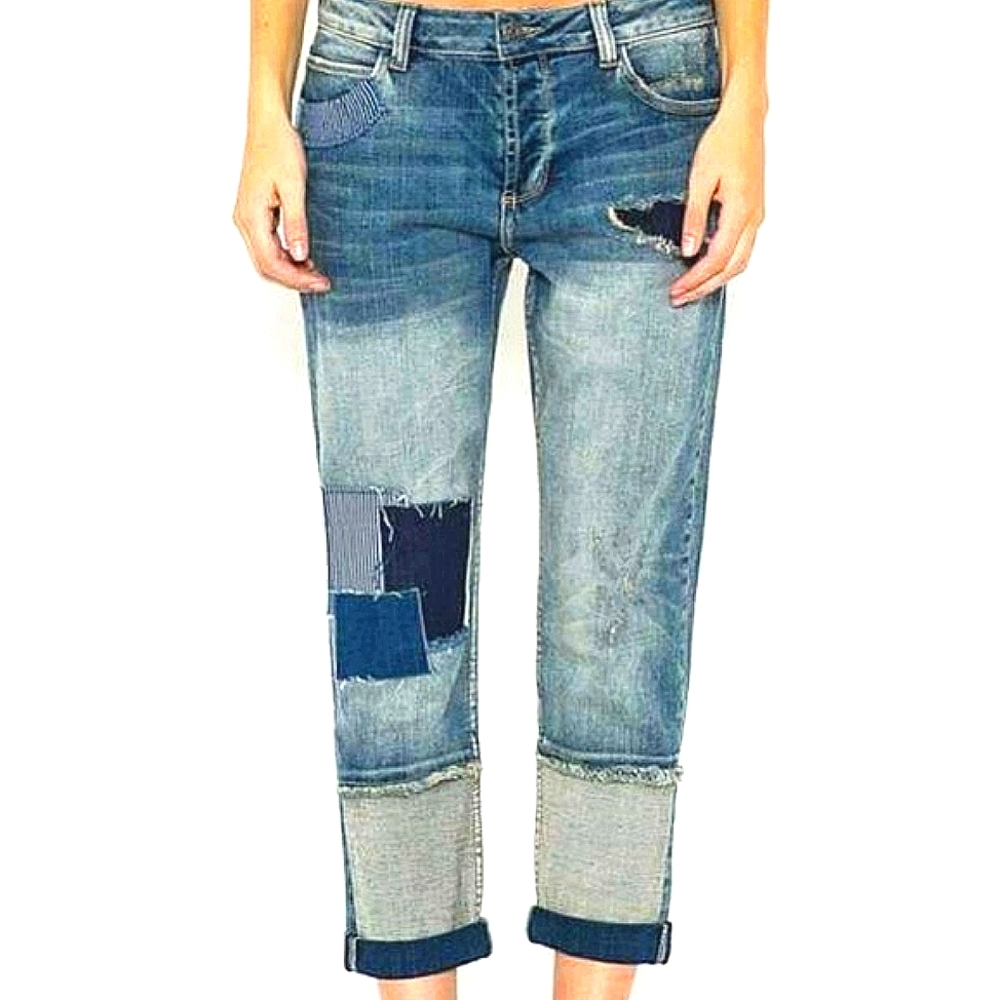 By Cello - Patched Boyfriend Cut Jeans